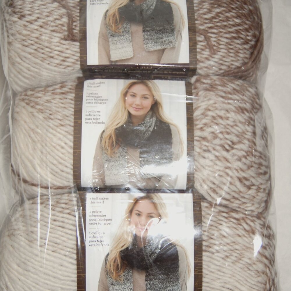 Same Dye Lot of 3, LBY Scarfie Yarn, #5 Bulky, Cream Taupe Ombre